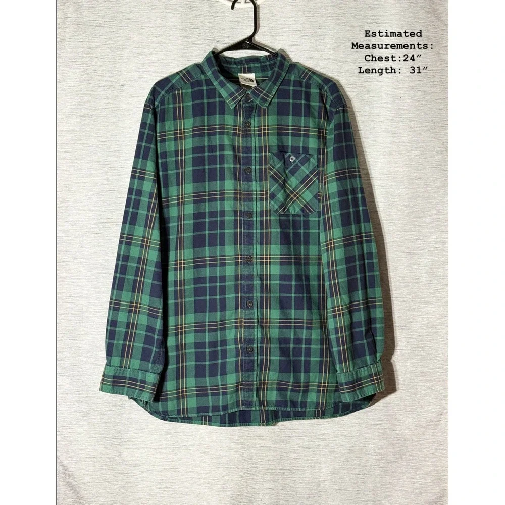 The‎ North Face Mens Plaid Flannel Shirt Green Blue Long Sleeve Button Up XL